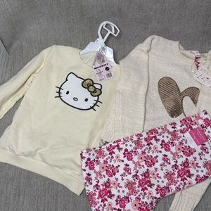 Girls Outfit Bundle NWT Hello Kitty Sweater Floral Leggings Pink Republic Size 8